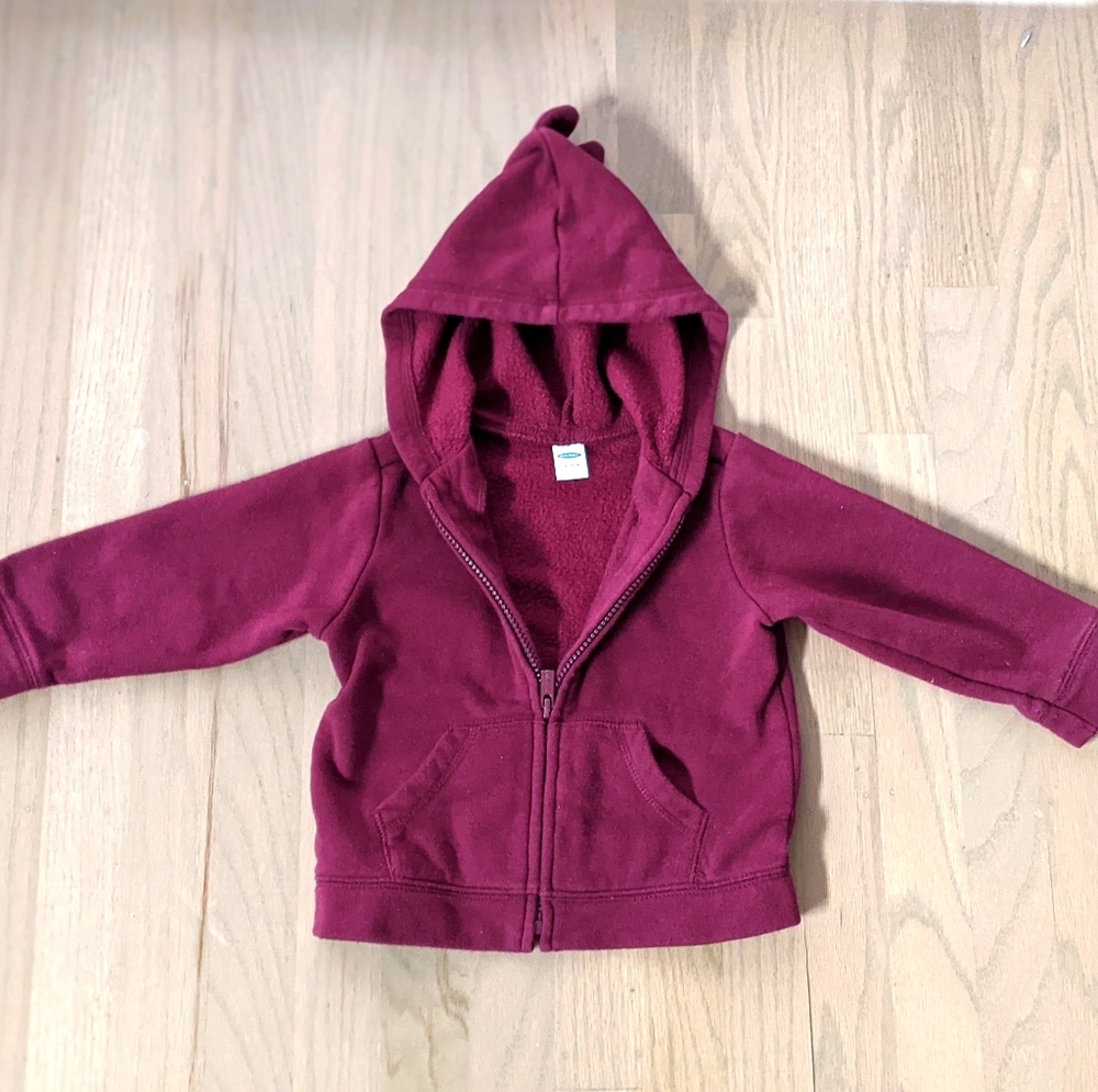 Maroon dinosaur hoodie zip up sweater